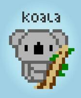 8 bitars pixel koala. djur för speltillgångar och korsstygnsmönster i vektorillustrationer. vektor