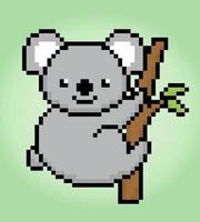 8 bitars pixel koala. djur för speltillgångar och korsstygnsmönster i vektorillustrationer. vektor