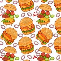 gebissener Hamburger mit nahtlosem Muster vektor