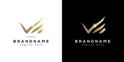 abstrakt form av brev v elegant guld lutning premie vinge hand logotyp design vektor