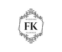 fk initialen brief hochzeitsmonogramm logos sammlung, handgezeichnete moderne minimalistische und florale vorlagen für einladungskarten, save the date, elegante identität für restaurant, boutique, café im vektor