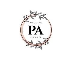 pa initialen brief hochzeitsmonogramm logos sammlung, handgezeichnete moderne minimalistische und florale vorlagen für einladungskarten, save the date, elegante identität für restaurant, boutique, café im vektor