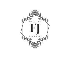 fj initialer brev bröllop monogram logotyper samling, hand dragen modern minimalistisk och blommig mallar för inbjudan kort, spara de datum, elegant identitet för restaurang, boutique, Kafé i vektor