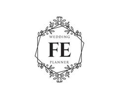 fe initialen brief hochzeitsmonogramm logos sammlung, handgezeichnete moderne minimalistische und florale vorlagen für einladungskarten, save the date, elegante identität für restaurant, boutique, café im vektor