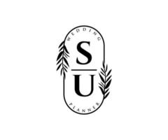 su initialer brev bröllop monogram logotyper samling, hand dragen modern minimalistisk och blommig mallar för inbjudan kort, spara de datum, elegant identitet för restaurang, boutique, Kafé i vektor