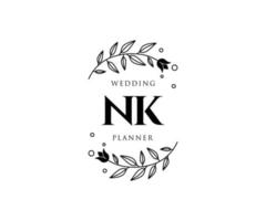 nk initialen brief hochzeitsmonogramm logos sammlung, handgezeichnete moderne minimalistische und florale vorlagen für einladungskarten, save the date, elegante identität für restaurant, boutique, café im vektor