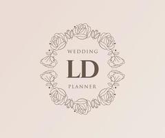 ld initialen brief hochzeitsmonogramm logos sammlung, handgezeichnete moderne minimalistische und florale vorlagen für einladungskarten, save the date, elegante identität für restaurant, boutique, café im vektor