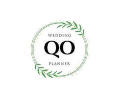 qo initialer brev bröllop monogram logotyper samling, hand dragen modern minimalistisk och blommig mallar för inbjudan kort, spara de datum, elegant identitet för restaurang, boutique, Kafé i vektor