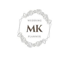 mk initialen brief hochzeitsmonogramm logos sammlung, handgezeichnete moderne minimalistische und florale vorlagen für einladungskarten, save the date, elegante identität für restaurant, boutique, café im vektor