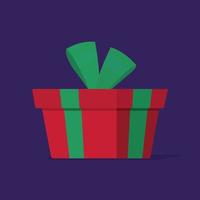 Vektor-Illustration eines Weihnachtsgeschenks. Weihnachtsgeschenk verpackt. Box mit Schleife auf lila Hintergrund. vektor