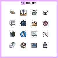 Stock Vector Icon Pack mit 16 Zeilenzeichen und Symbolen für Computer-Pinsel-Upload Farbe Medizin editierbare kreative Vektor-Design-Elemente