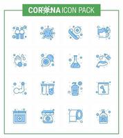 16 blaue virale Virus-Corona-Icon-Packs wie Wasserwäsche-Mikroorganismus-Gesundheitswesen virales Coronavirus 2019nov-Krankheitsvektor-Designelemente vektor