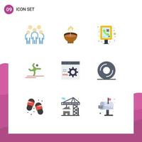 Benutzeroberflächenpaket mit 9 flachen Grundfarben der Gymnastik öffentlicher Diwali-Telefon Infografik editierbare Vektordesign-Elemente vektor