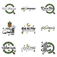Packung mit 9 Vektoren aus arabischem Kalligrafietext mit Mond und Sternen von Eid Mubarak für die Feier des muslimischen Gemeinschaftsfestes