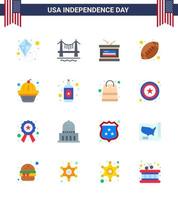 Stock Vector Icon Pack mit amerikanischen Tag 16 Zeilenzeichen und Symbolen für Staaten American Holiday American Ball Rugby editierbare Usa Day Vektordesign-Elemente