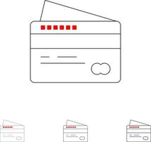Kartenkreditzahlung zahlen fett und dünne schwarze Linie Symbolsatz vektor