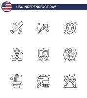 stor packa av 9 USA Lycklig oberoende dag USA vektor rader och redigerbar symboler av sport hokey dag amerikan Örn redigerbar USA dag vektor design element