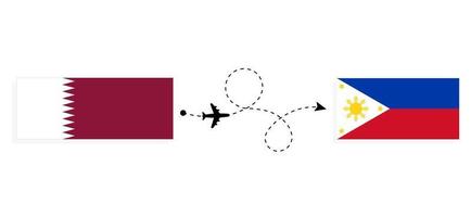 flug und reise von katar nach philippinen mit passagierflugzeug-reisekonzept vektor