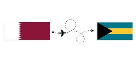 flug und reise von katar nach bahamas mit passagierflugzeug-reisekonzept vektor