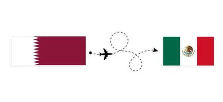 flug und reise von katar nach mexiko mit dem reisekonzept des passagierflugzeugs vektor