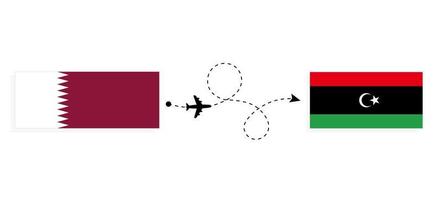 flug und reise von katar nach libyen mit passagierflugzeug reisekonzept vektor