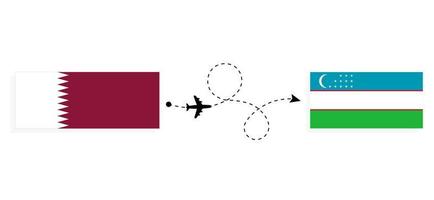 flyg och resa från qatar till uzbekistan förbi passagerare flygplan resa begrepp vektor