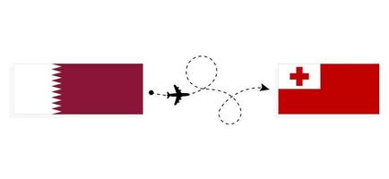 flug und reise von katar nach tonga mit dem reisekonzept des passagierflugzeugs vektor