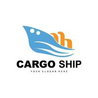 Frachtschiff-Logo, schneller Frachtschiff-Vektor, Segelboot, Design für Schiffsbauunternehmen, Wasserstraßensegeln, Seefahrzeuge, Transport, Logistik vektor