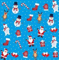 jul sömlös mönster med snögubbe, ren och santa claus vektor