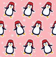 Pinguine nahtloses Muster. süße babypinguine in winterkleidung und hüten, weihnachtliches arktisches tier, kindertextilien oder tapetenvektortextur. vektor