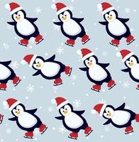 Pinguine nahtloses Muster. süße babypinguine in winterkleidung und hüten, weihnachtliches arktisches tier, kindertextilien oder tapetenvektortextur. vektor