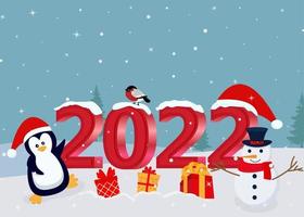 süße weihnachts- und neujahrskarte mit 2022 schriftzug vektor