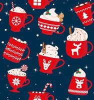nahtloses Muster. rote Tasse mit einem heißen Getränk. süße weihnachtskarte. Vektor-Illustration. vektor
