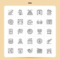 Umriss 25 USA Icon Set Vektor Line Style Design schwarze Icons Set lineare Piktogramm Pack Web und mobile Geschäftsideen Design Vektor Illustration