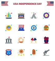 16 kreativ USA ikoner modern oberoende tecken och 4:e juli symboler av hatt amerikan tält flagga säkerhet redigerbar USA dag vektor design element