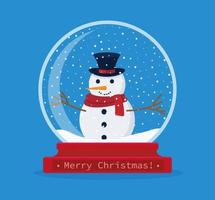 jul snö klot med en snögubbe inuti. glad jul. fira ny år och jul. vektor illustration i platt stil