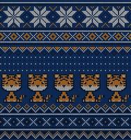 stickat jul och ny år mönster i tiger. ull stickning Tröja design. tapet omslag papper textil- skriva ut. vektor