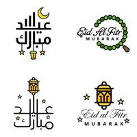 eid mubarak handschriftliche beschriftungsvektorpackung mit 4 kalligrafien mit sternen isoliert auf weißem hintergrund für ihr design vektor