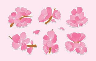 mängd av skön persika blommar klistermärken vektor
