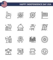 uppsättning av 16 USA dag ikoner amerikan symboler oberoende dag tecken för fjäder USA skydda förenad flagga redigerbar USA dag vektor design element