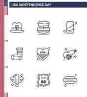 9 usa line pack von unabhängigkeitstag zeichen und symbolen der liebe amerikaner können weihnachten bearbeitbare usa tag vektor design elemente schenken
