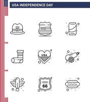 9 USA linje packa av oberoende dag tecken och symboler av kärlek amerikan kan gåva jul redigerbar USA dag vektor design element