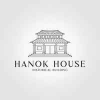 line art hanok house logo symbol vektor design illustration, pagode und joglo house