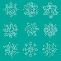 weißer umriss schneeflex, frost schöner stern, künstlerische eisige abstrakte kristallschneeflocken. neujahr und weihnachten schmücken elemente. vektor