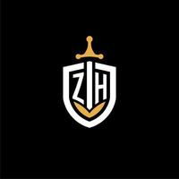 creative letter zh logo gaming esport mit schild- und schwertdesignideen vektor