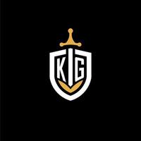 creative letter kg logo gaming esport mit schild- und schwertdesignideen vektor