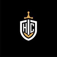 creative letter hc logo gaming esport mit schild- und schwertdesignideen vektor