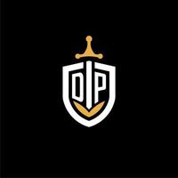 creative letter dp logo gaming esport mit schild- und schwertdesignideen vektor