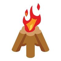 Holzlagerfeuer-Symbol, isometrischer Stil vektor