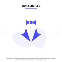 unsere dienstleistungen bogen herz liebe anzug krawatte hochzeit solide glyph icon web card template vektor